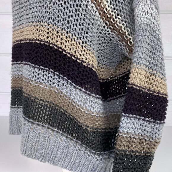 Open Knit Stripe Sweater S Boxy Oversized Boho Chic Bohemian Neutral Earthy Fall - Picture 5 of 8